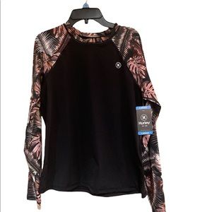 Hurley Black and Pink Leaf Print Swim Coverup